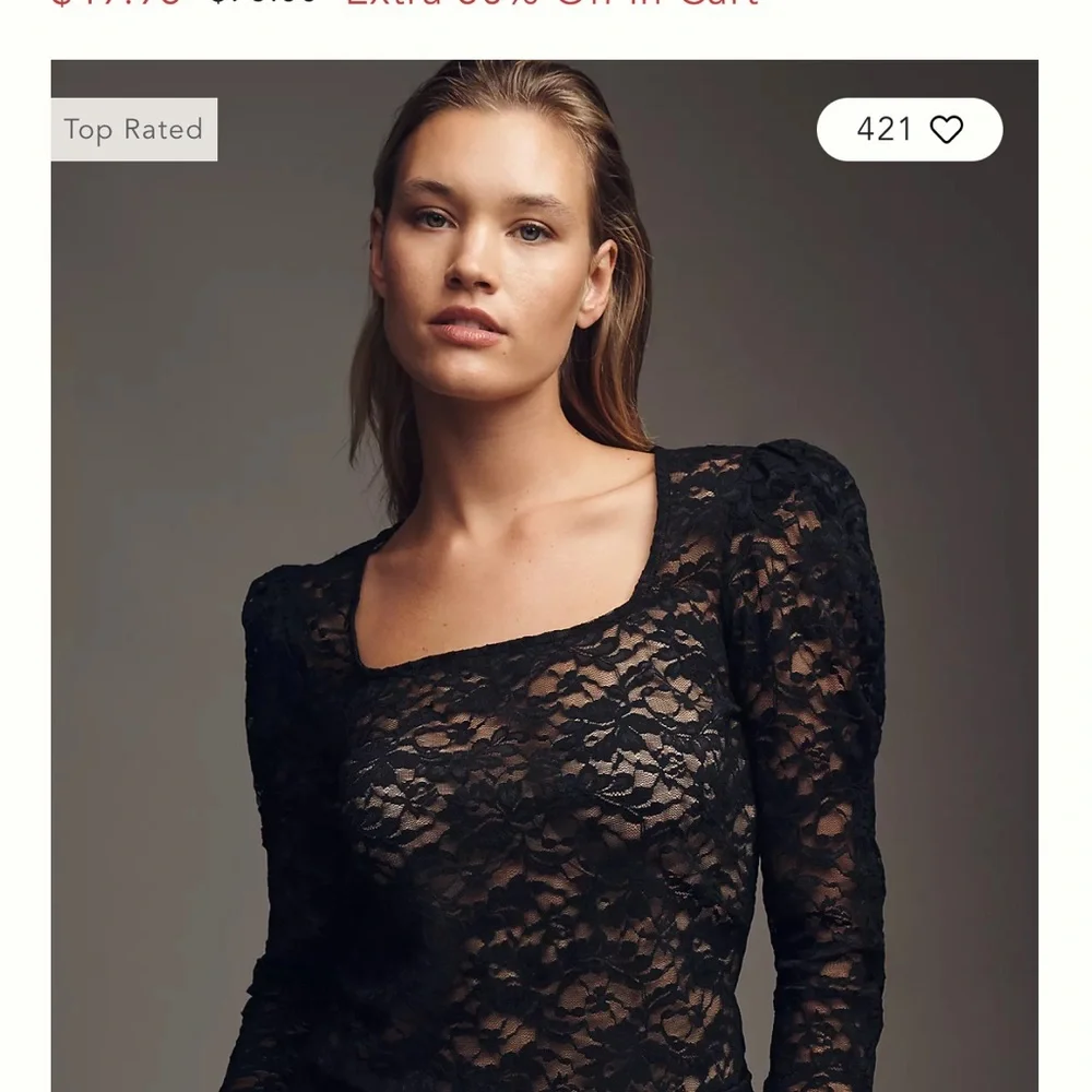 NWT Anthropologie Puff-Sleeve Sheer Lace Top Size M Long Sleeve Body Con Black